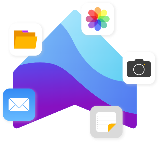 Keepd Logo surrounded by icons representing folders, images, photos, emails and notes